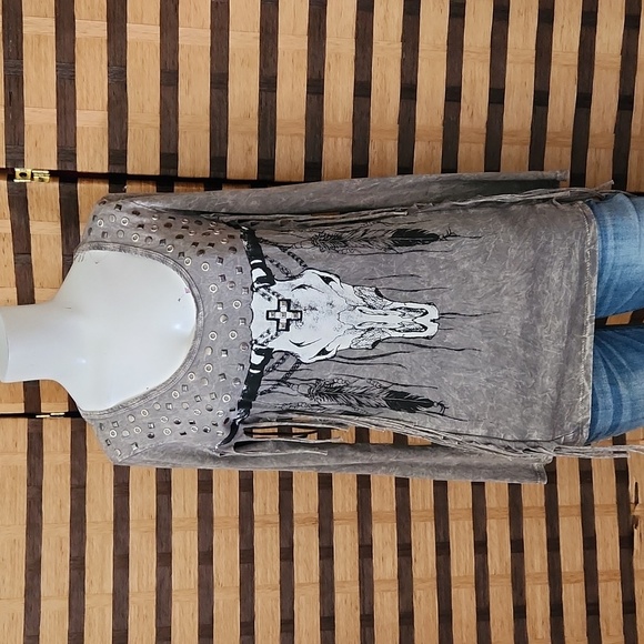 Vocal fringe gray bling top - Picture 2 of 6